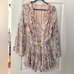 Buddy Love mini tiered ruffle lavender and gold dress small S